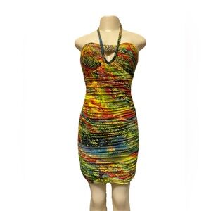 Multicolor Beaded Halter Bodycon Dress by Alberto Makali - M